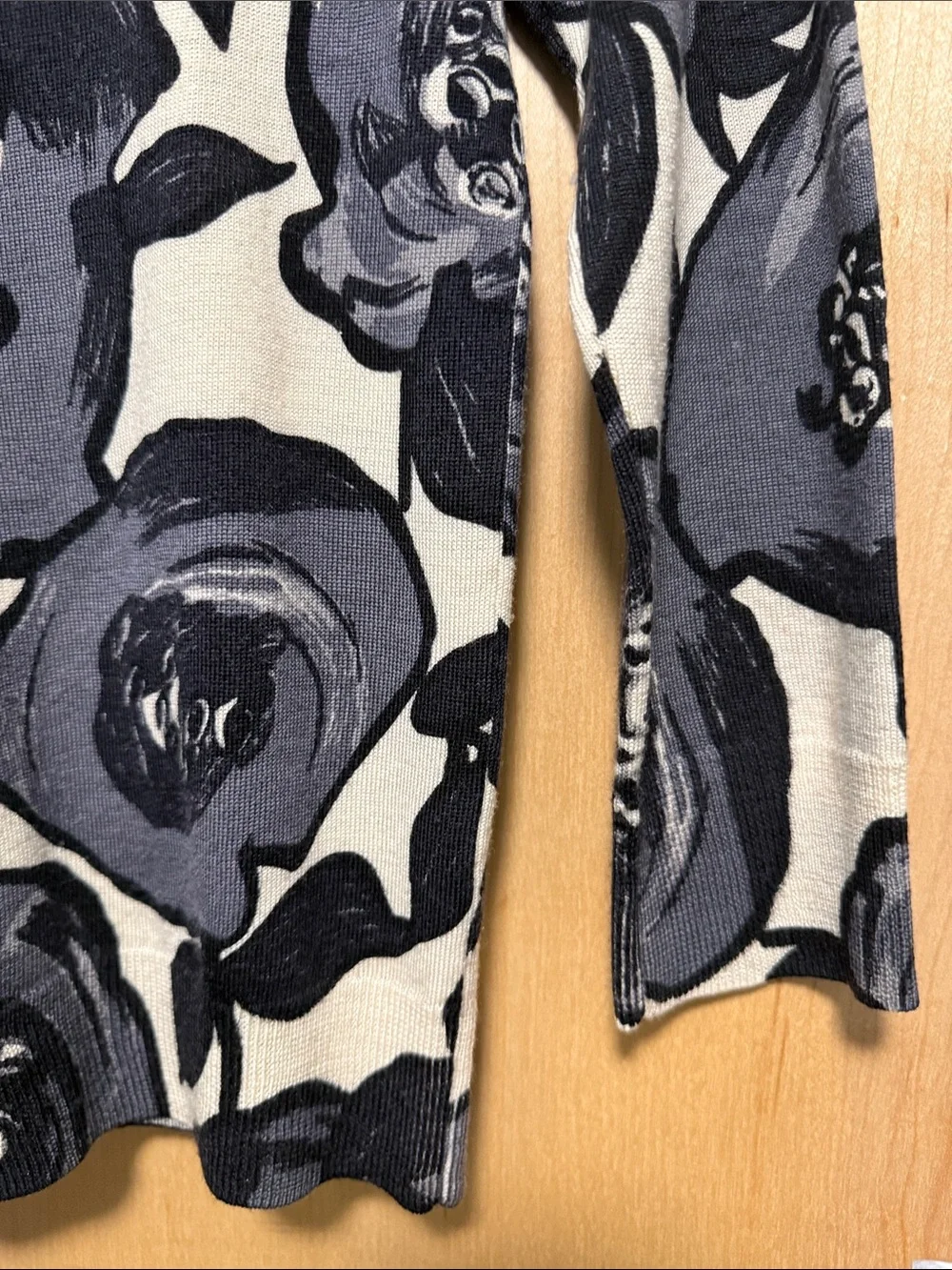 J. Crew Black and Gray Floral on Cream Base 100% Wool Button-Down Cardigan